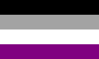 A rectangular flag with four equal-width horizontal stripes: black, grey, white, purple