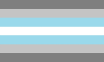 A rectangular flag with seven equal-width horizontal stripes: dark grey, light grey, cyan, white, cyan, light grey, dark grey